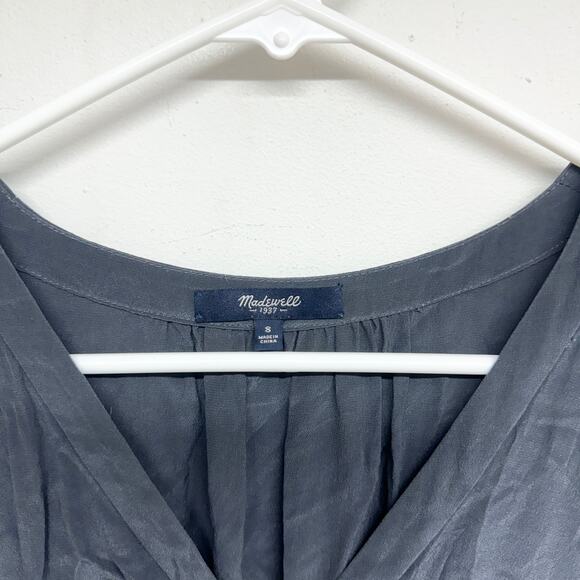 Madewell Women Navy Blue Long Sleeve Silk Faux Wrap Mini Dress Size Small - Picture 3 of 4